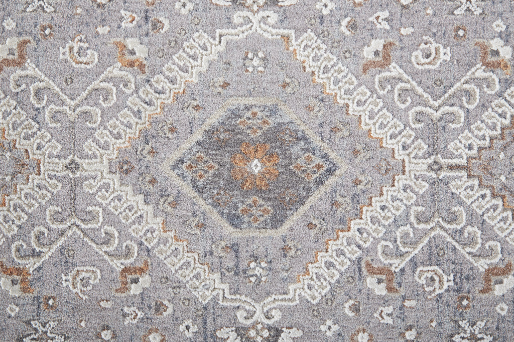 7' X 9' Gray Orange And Ivory Floral Power Loom Stain Resistant Area Rug