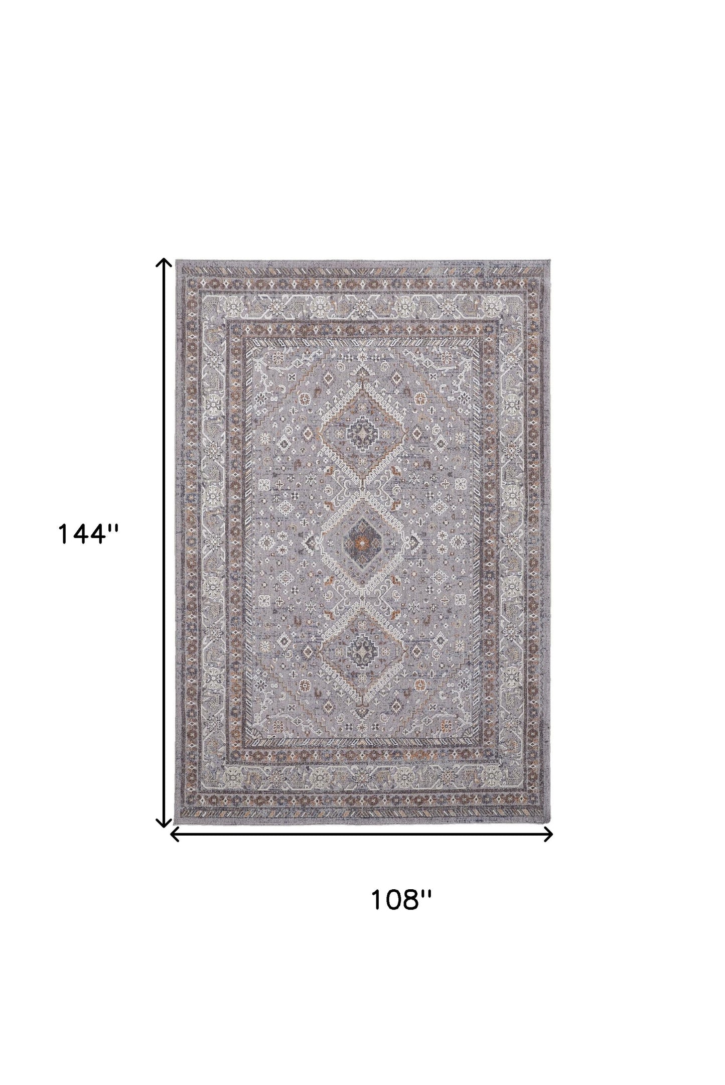 7' X 9' Gray Orange And Ivory Floral Power Loom Stain Resistant Area Rug