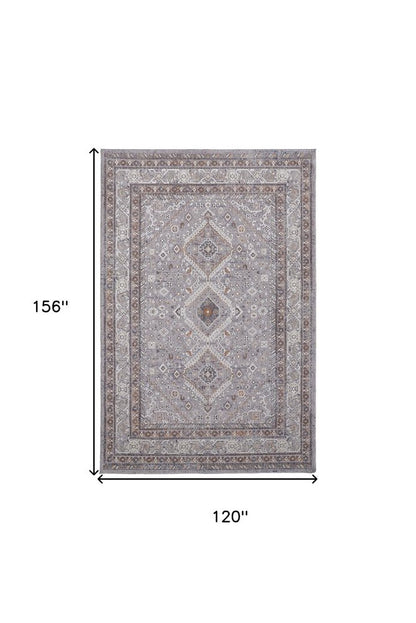 10' X 13' Gray Orange And Ivory Floral Power Loom Stain Resistant Area Rug