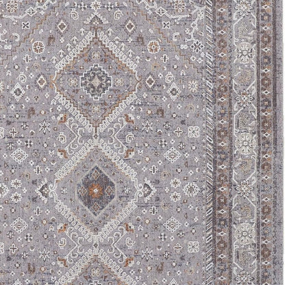 10' X 13' Gray Orange And Ivory Floral Power Loom Stain Resistant Area Rug