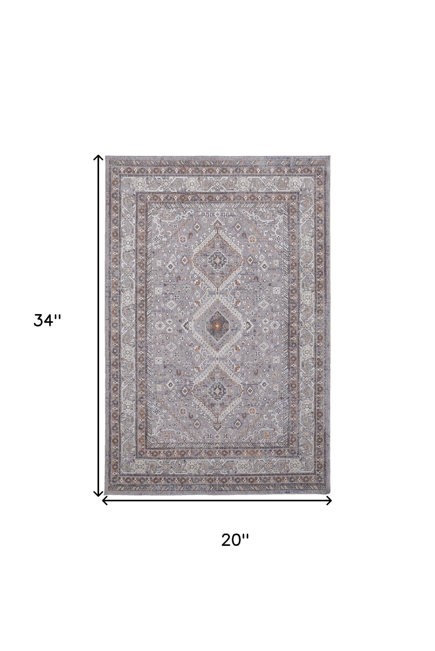 2' X 3' Gray Orange And Ivory Floral Power Loom Stain Resistant Area Rug