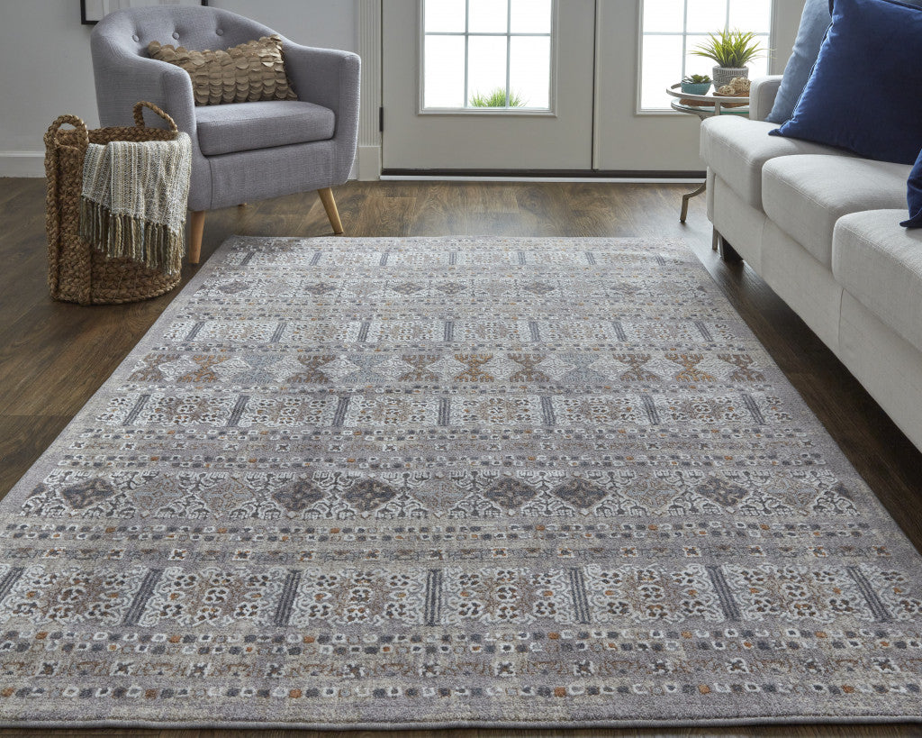 8' X 10' Gray and White Geometric Power Loom Distressed Area Rug