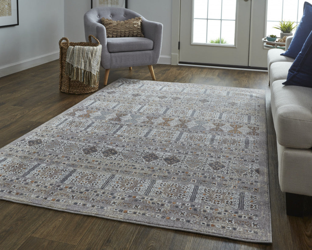 8' X 10' Gray and White Geometric Power Loom Distressed Area Rug