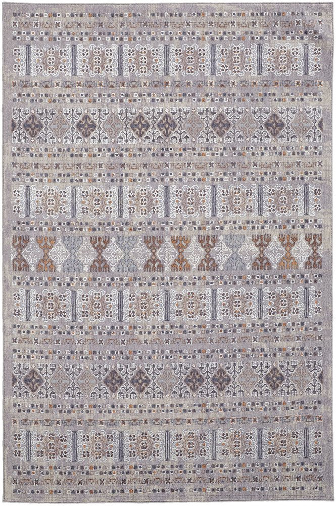 12' X 15' Orange Gray And White Geometric Power Loom Distressed Stain Resistant Area Rug