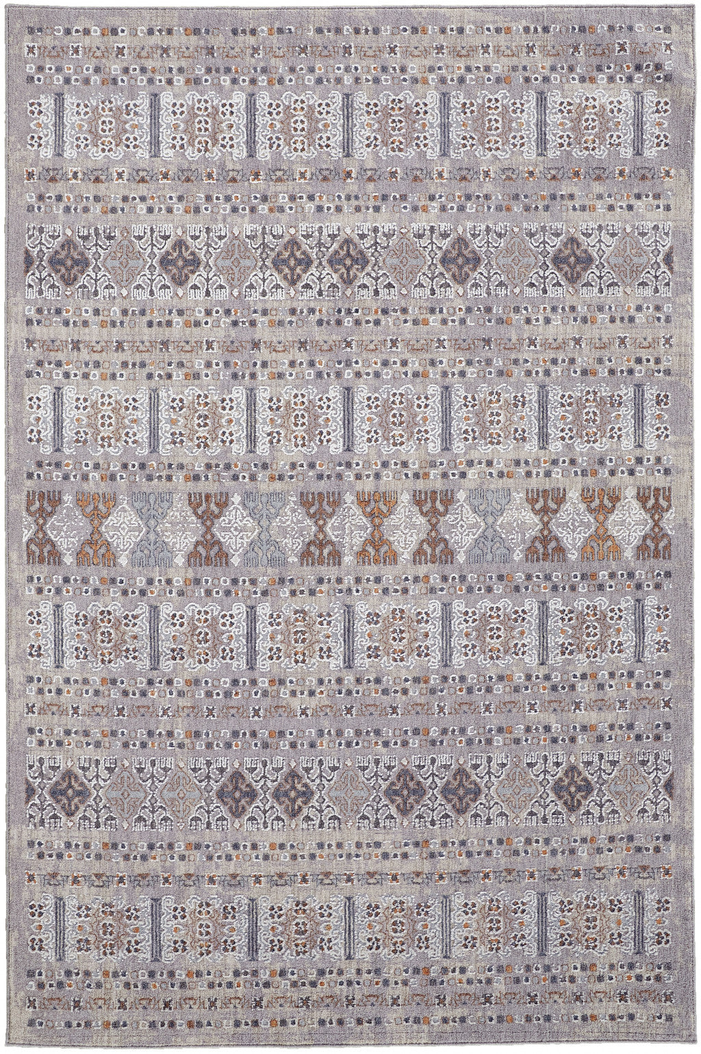 8' X 10' Gray and White Geometric Power Loom Distressed Area Rug