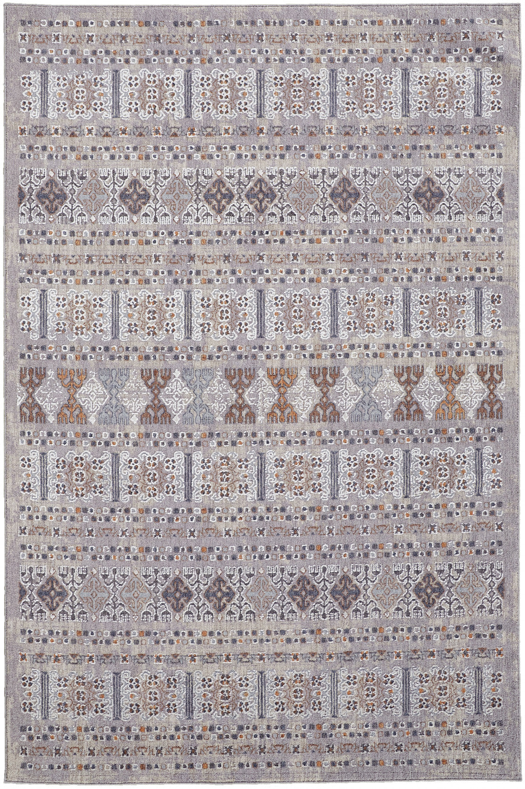 12' X 15' Orange Gray And White Geometric Power Loom Distressed Stain Resistant Area Rug