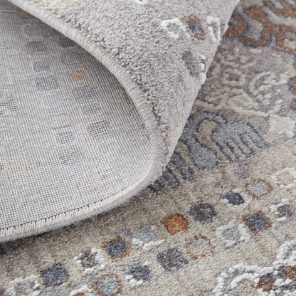 12' X 15' Orange Gray And White Geometric Power Loom Distressed Stain Resistant Area Rug