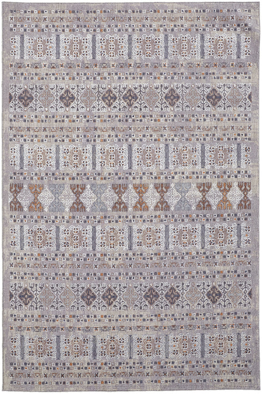 9' X 12' Orange Gray And White Geometric Power Loom Distressed Stain Resistant Area Rug