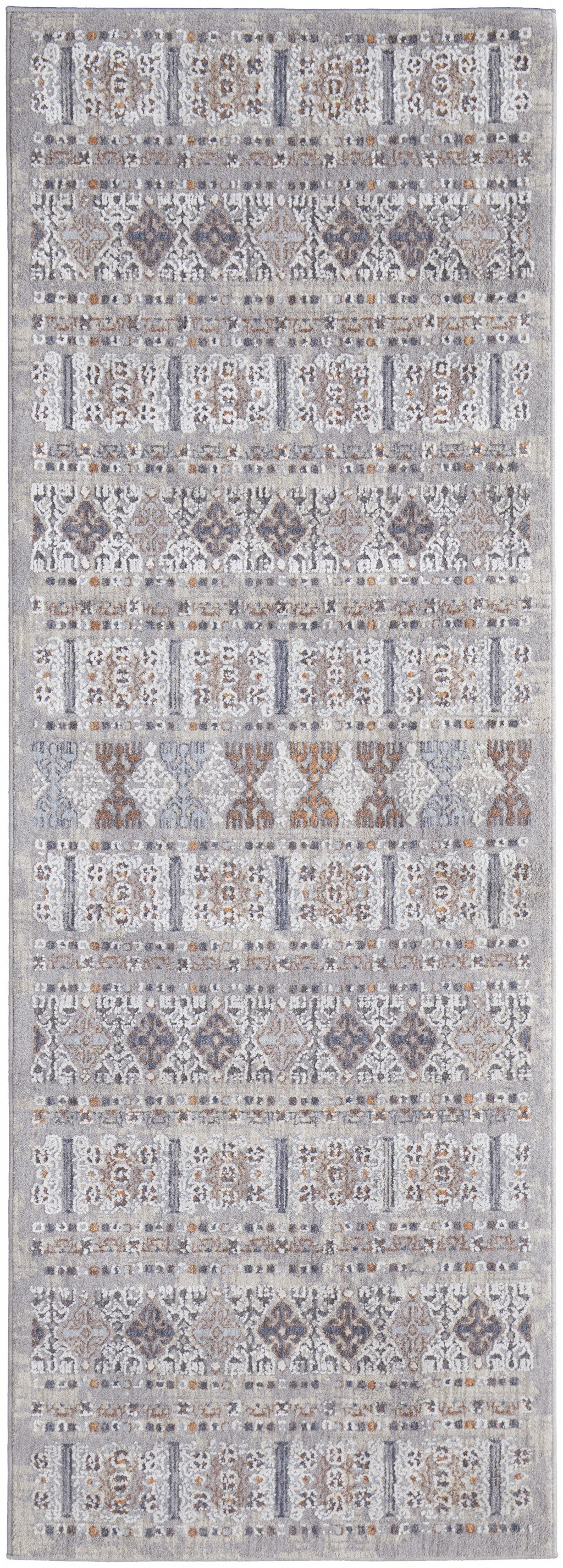 4' X 6' Orange Gray And White Geometric Power Loom Distressed Stain Resistant Area Rug