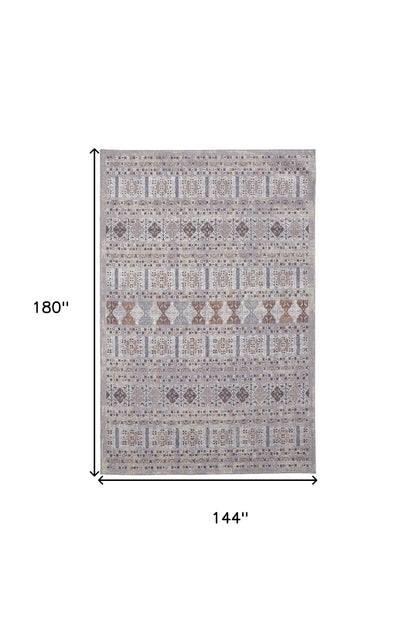 12' X 15' Orange Gray And White Geometric Power Loom Distressed Stain Resistant Area Rug