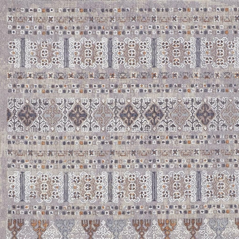 12' X 15' Orange Gray And White Geometric Power Loom Distressed Stain Resistant Area Rug