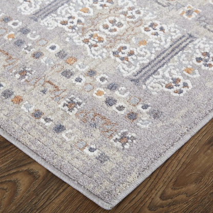 12' X 15' Orange Gray And White Geometric Power Loom Distressed Stain Resistant Area Rug