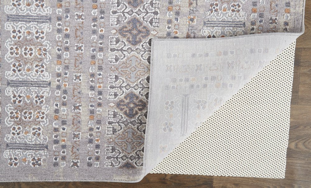 12' X 15' Orange Gray And White Geometric Power Loom Distressed Stain Resistant Area Rug