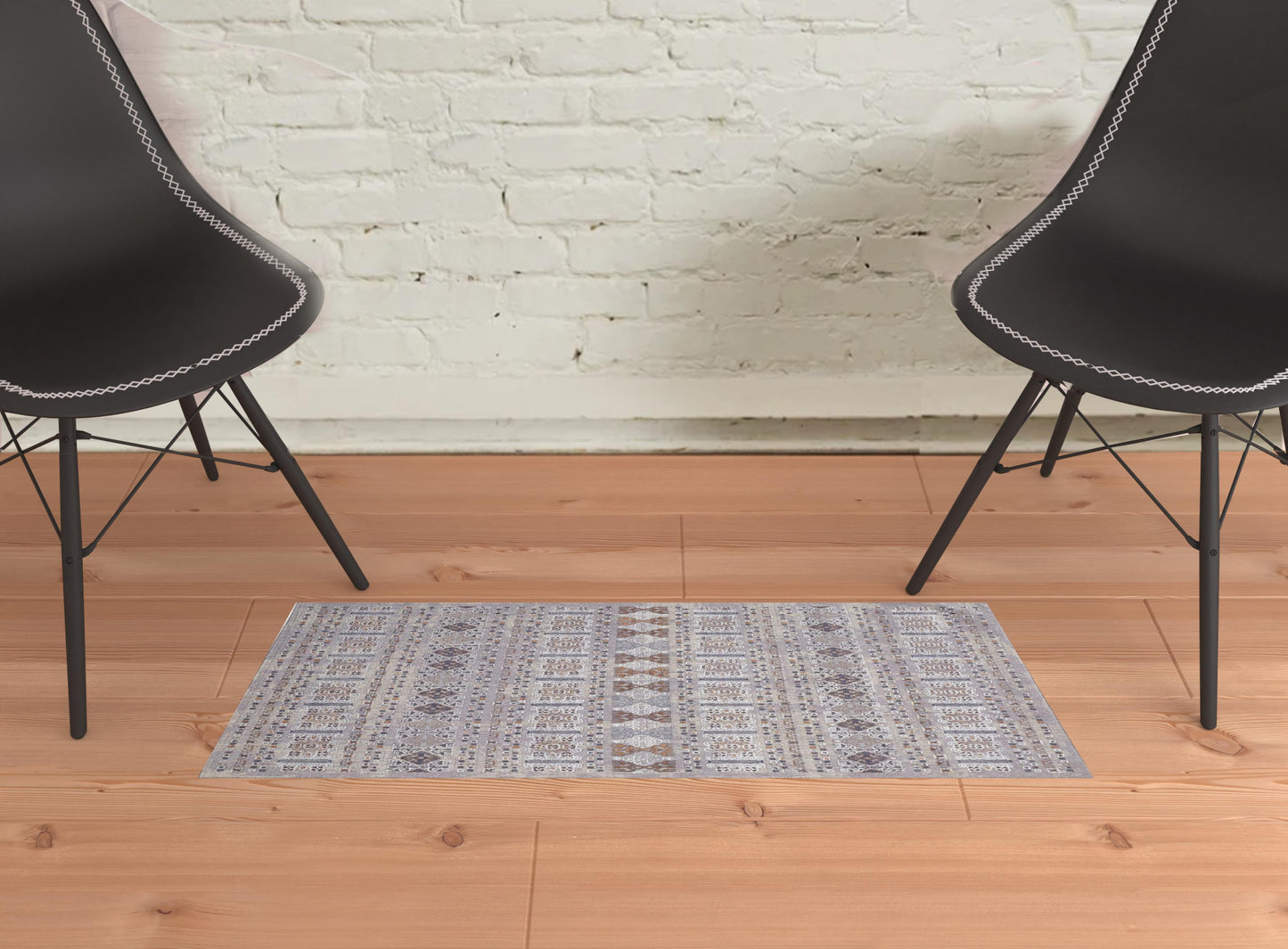 4' X 6' Orange Gray And White Geometric Power Loom Distressed Stain Resistant Area Rug