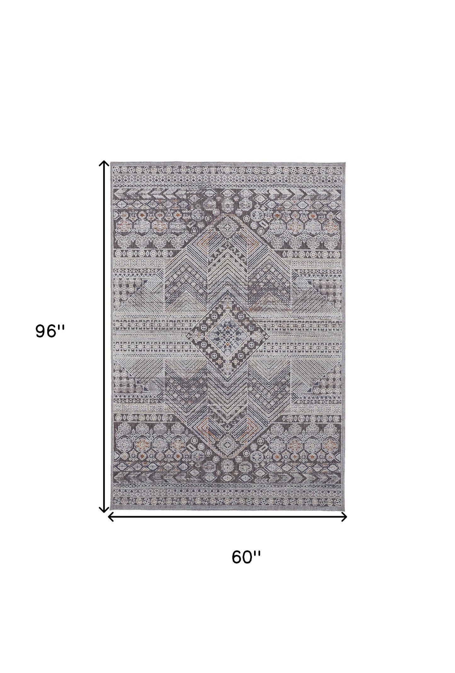 4' X 6' Ivory And Gray Geometric Power Loom Distressed Stain Resistant Area Rug