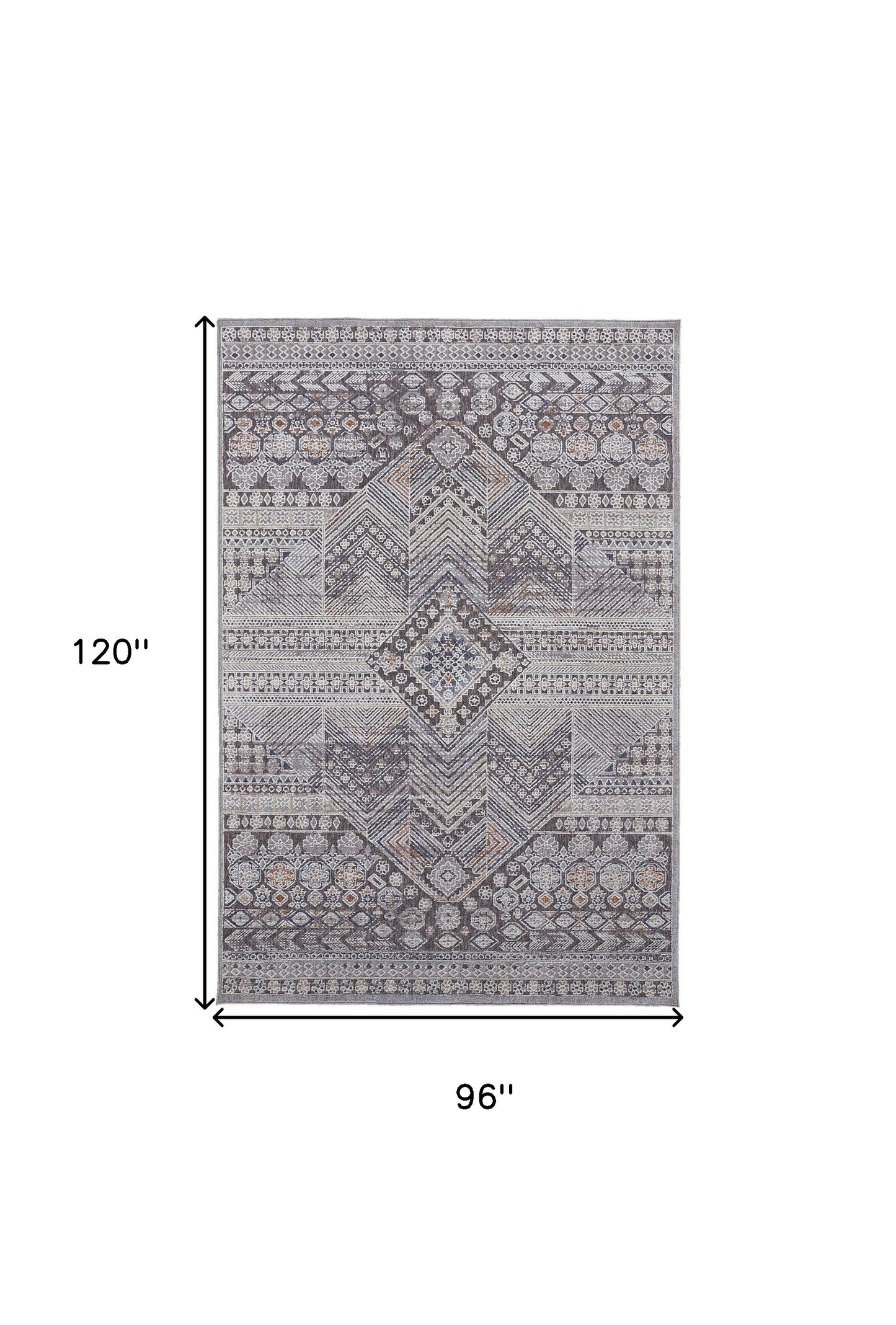 4' X 6' Ivory And Gray Geometric Power Loom Distressed Stain Resistant Area Rug