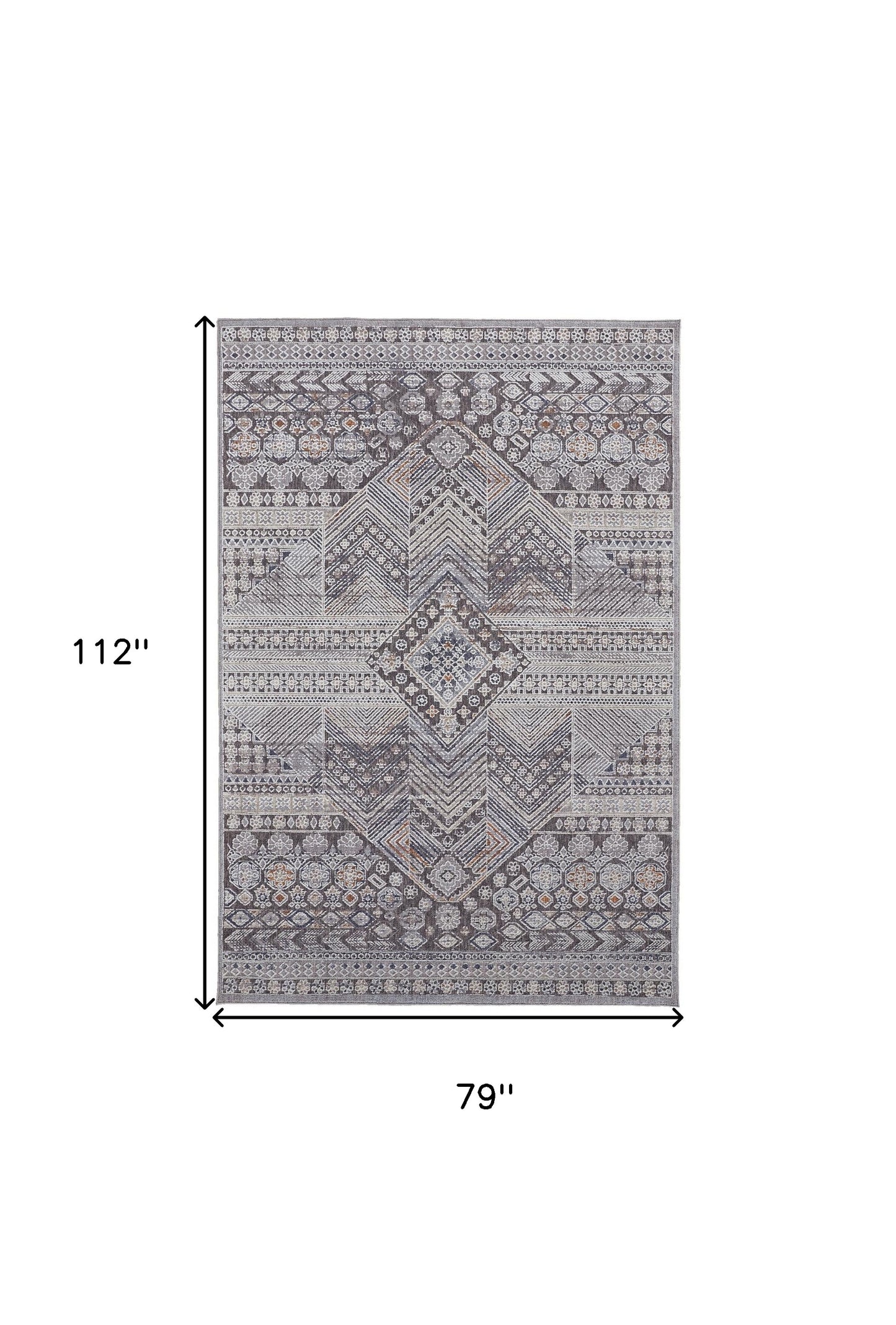 4' X 6' Ivory And Gray Geometric Power Loom Distressed Stain Resistant Area Rug