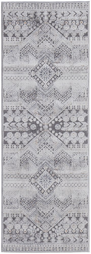 12' X 15' Ivory And Gray Geometric Power Loom Distressed Stain Resistant Area Rug