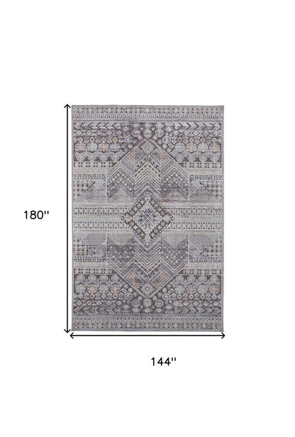 12' X 15' Ivory And Gray Geometric Power Loom Distressed Stain Resistant Area Rug