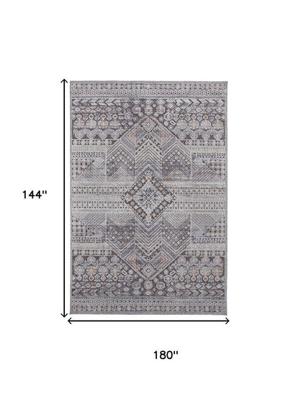 12' X 15' Ivory And Gray Geometric Power Loom Distressed Stain Resistant Area Rug