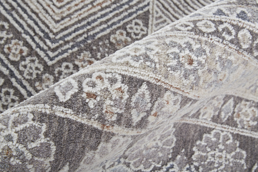 12' X 15' Ivory And Gray Geometric Power Loom Distressed Stain Resistant Area Rug