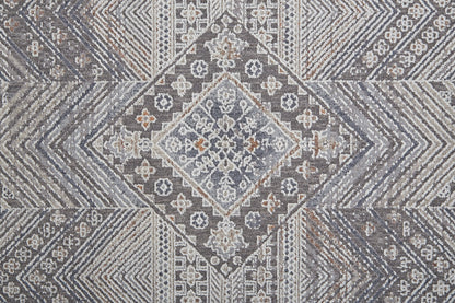 12' X 15' Ivory And Gray Geometric Power Loom Distressed Stain Resistant Area Rug