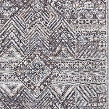 12' X 15' Ivory And Gray Geometric Power Loom Distressed Stain Resistant Area Rug