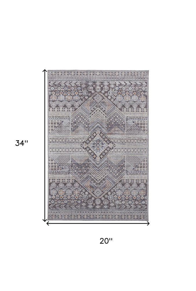 12' X 15' Ivory And Gray Geometric Power Loom Distressed Stain Resistant Area Rug