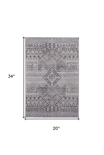 12' X 15' Ivory And Gray Geometric Power Loom Distressed Stain Resistant Area Rug