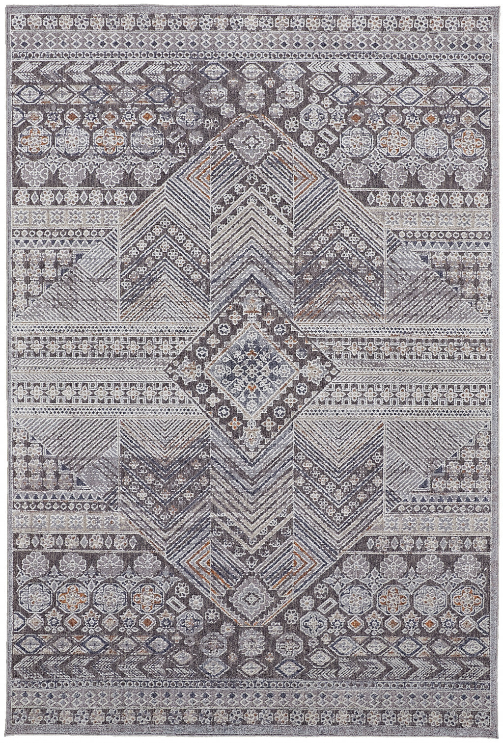 4' X 6' Ivory And Gray Geometric Power Loom Distressed Stain Resistant Area Rug