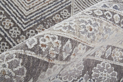 12' X 15' Ivory And Gray Geometric Power Loom Distressed Stain Resistant Area Rug