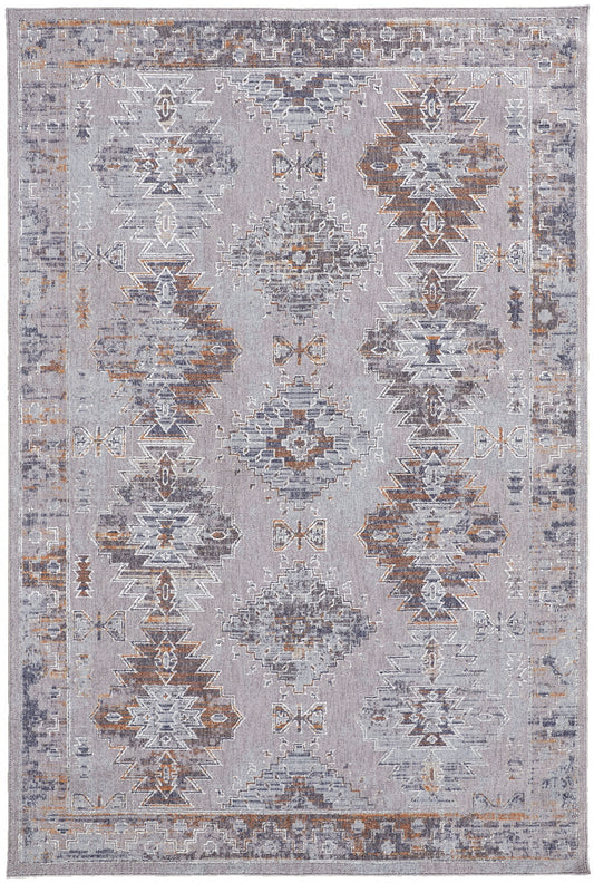 5' X 8' Blue and Gray Geometric Power Loom Distressed Area Rug