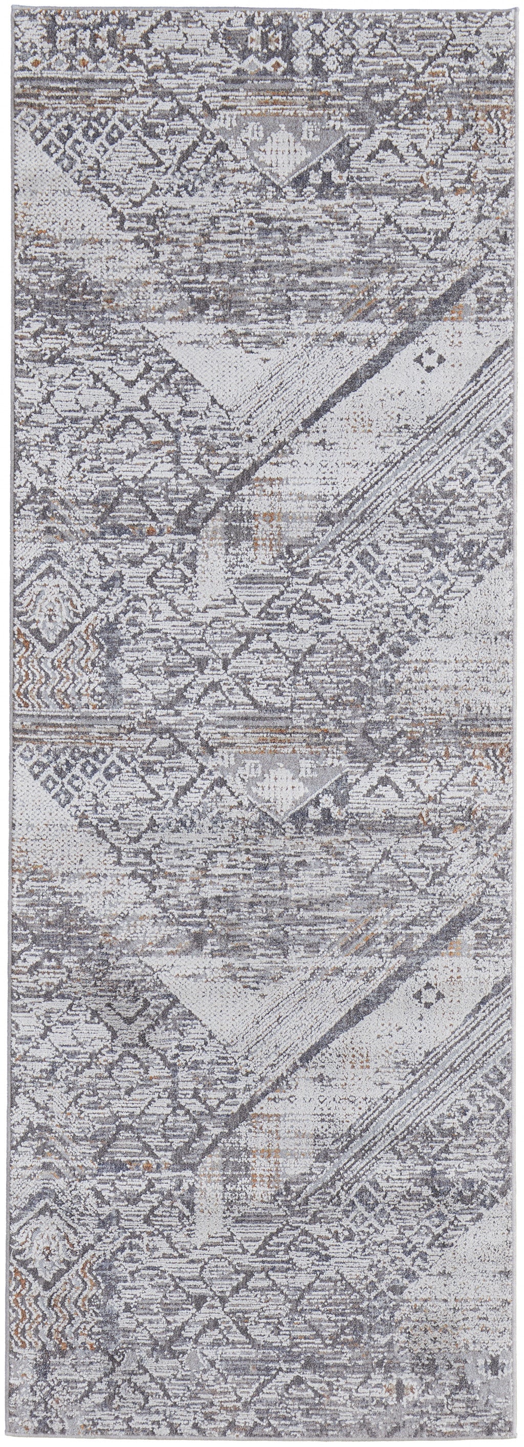 8' X 10' Ivory And Gray Geometric Power Loom Distressed Stain Resistant Area Rug