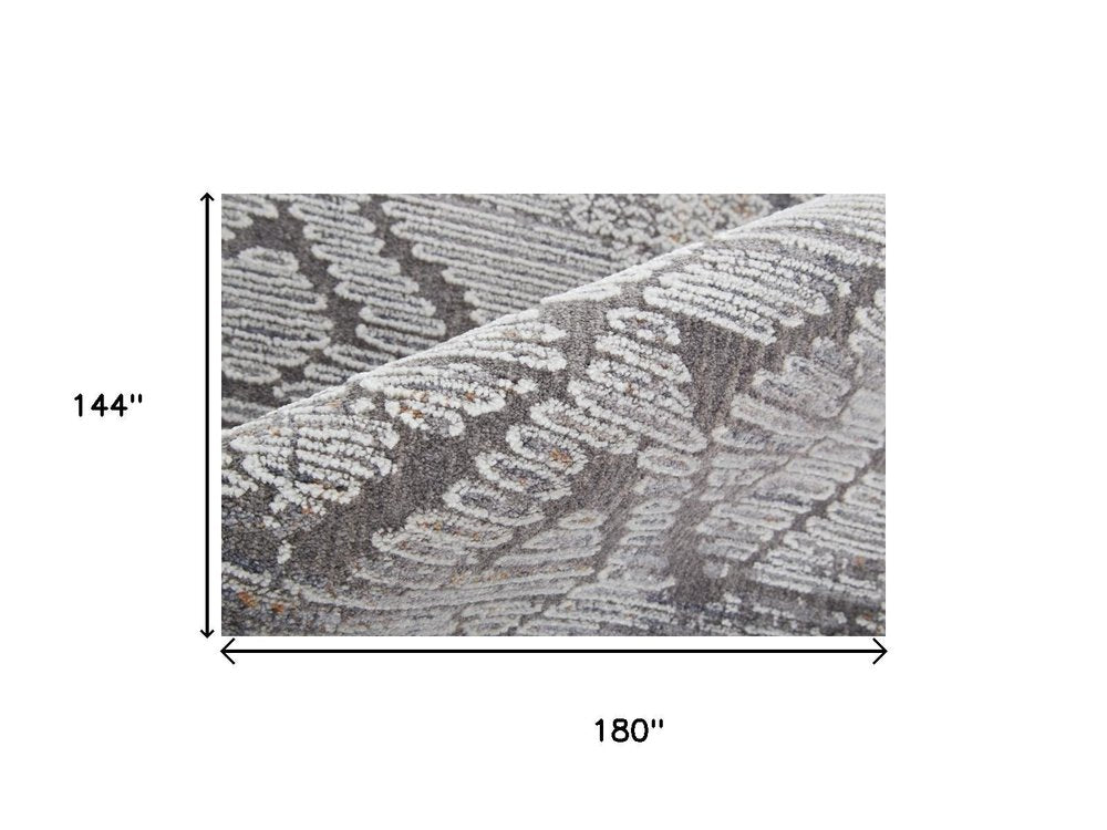 12' X 15' Ivory And Gray Geometric Power Loom Distressed Stain Resistant Area Rug