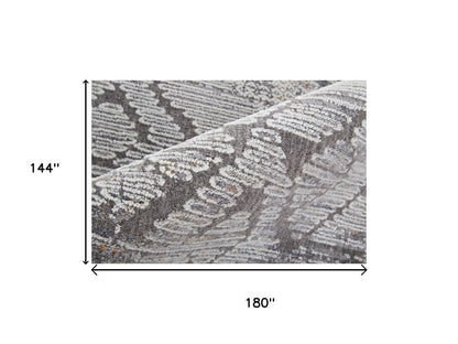 12' X 15' Ivory And Gray Geometric Power Loom Distressed Stain Resistant Area Rug