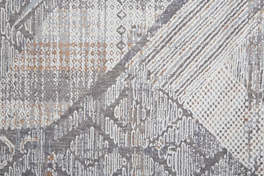 12' X 15' Ivory And Gray Geometric Power Loom Distressed Stain Resistant Area Rug