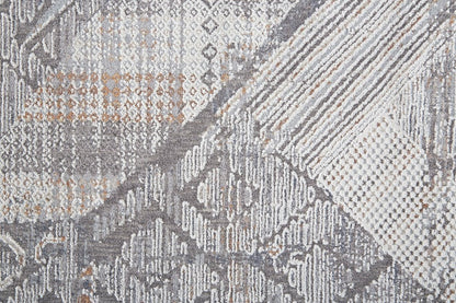 12' X 15' Ivory And Gray Geometric Power Loom Distressed Stain Resistant Area Rug