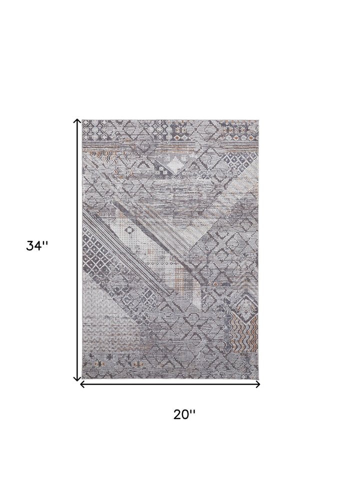 12' X 15' Ivory And Gray Geometric Power Loom Distressed Stain Resistant Area Rug