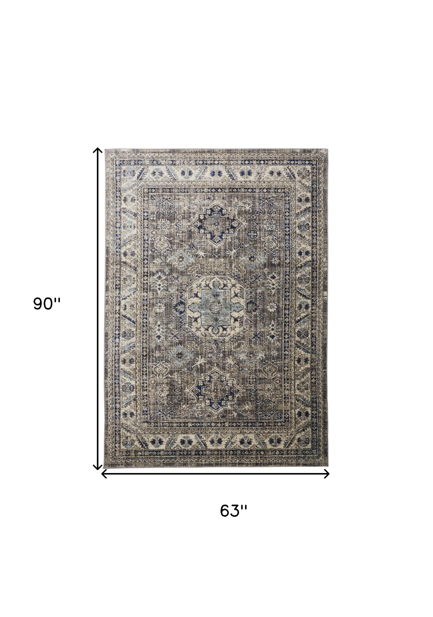 8' Taupe Gray And Blue Round Floral Stain Resistant Area Rug