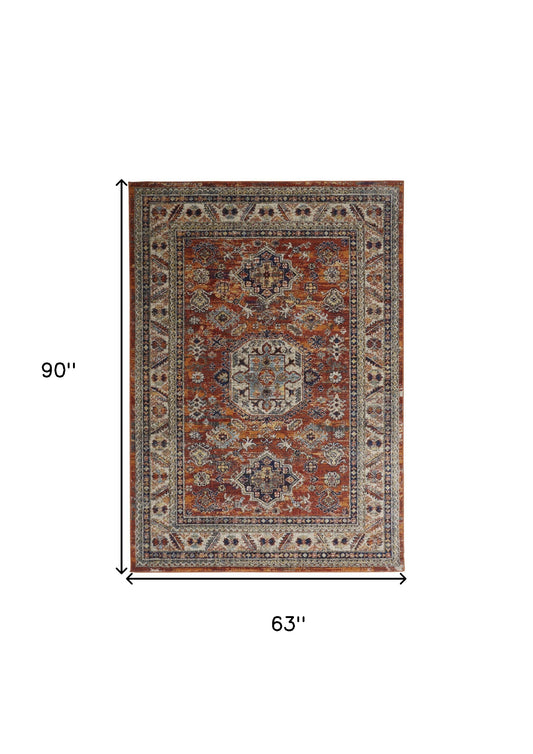 8' X 11' Red Orange Floral Non Skid Area Rug