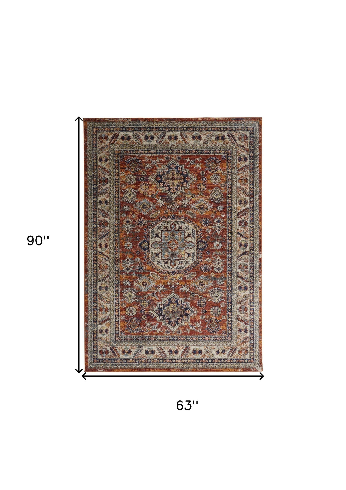 5' X 8' Red Orange And Ivory Floral Stain Resistant Area Rug