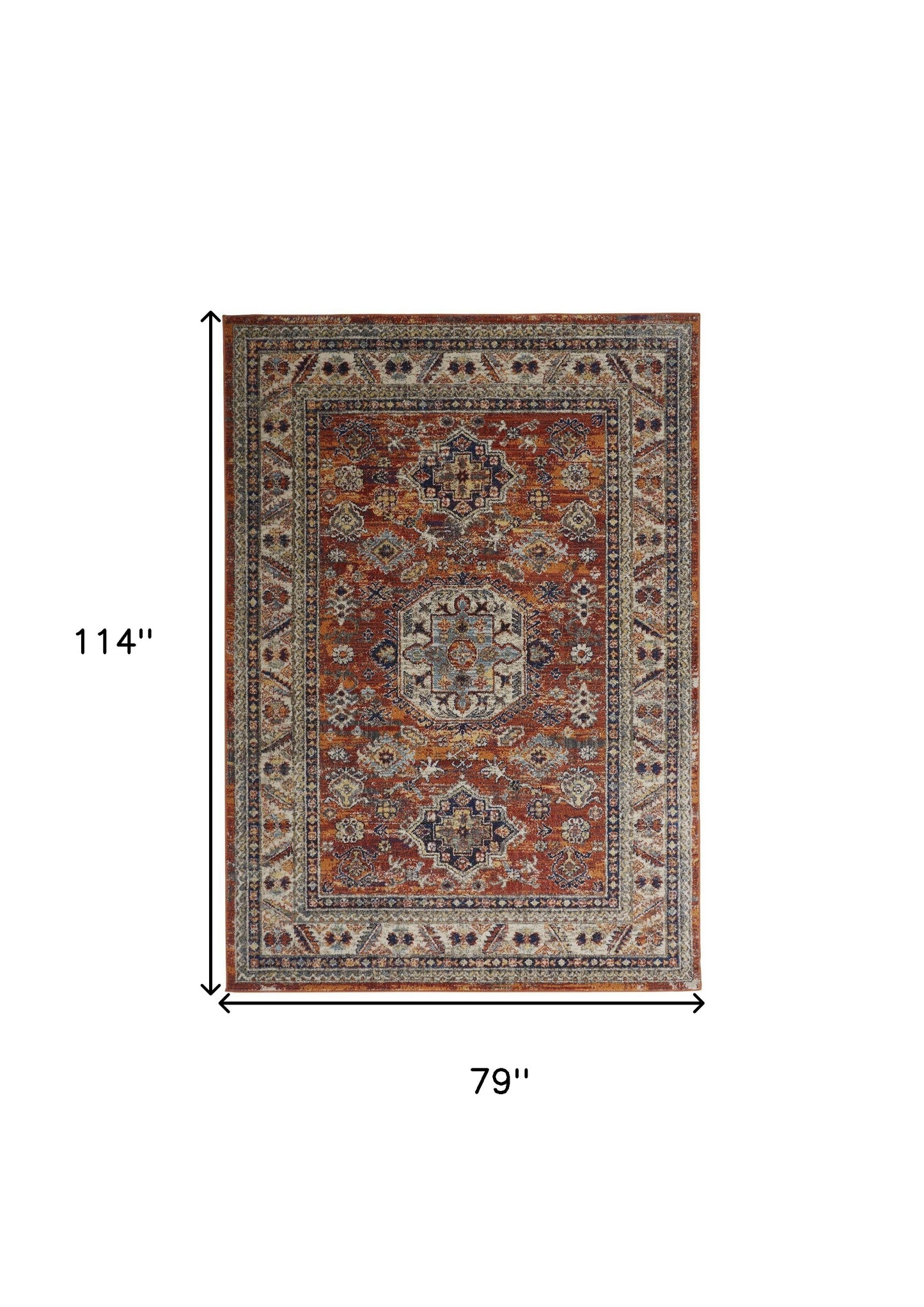 5' X 8' Red Orange And Ivory Floral Stain Resistant Area Rug