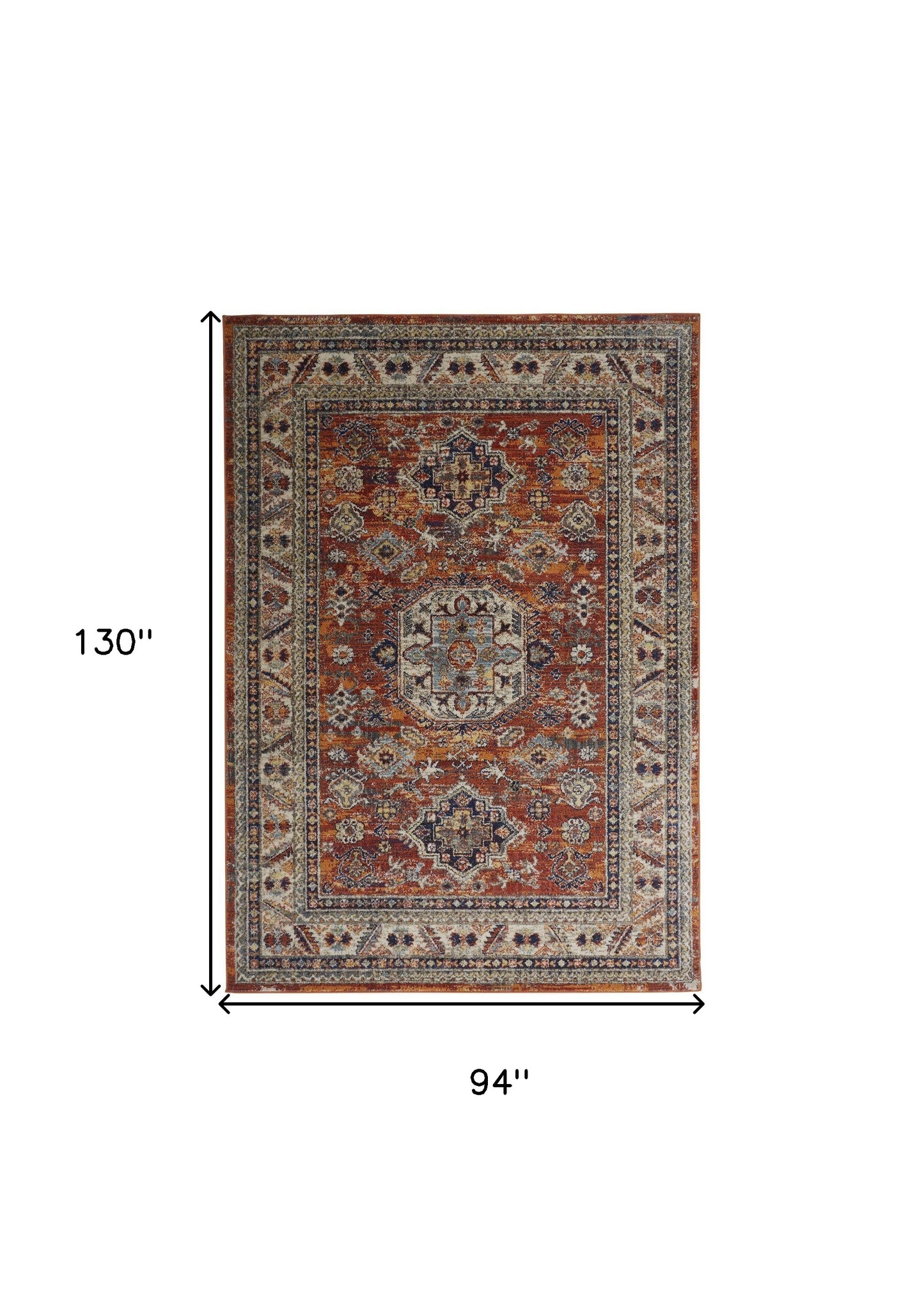 5' X 8' Red Orange And Ivory Floral Stain Resistant Area Rug