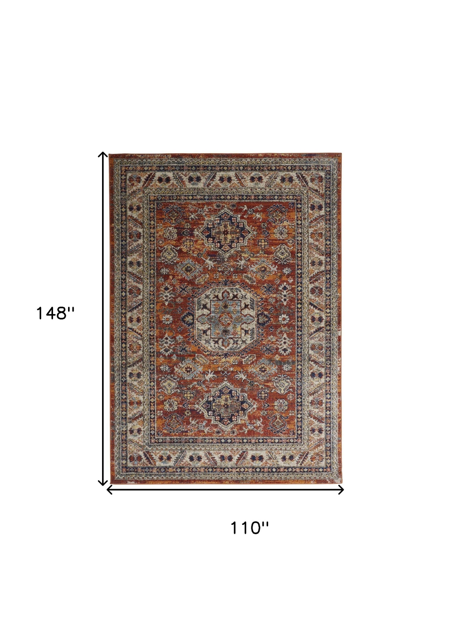 5' X 8' Red Orange And Ivory Floral Stain Resistant Area Rug