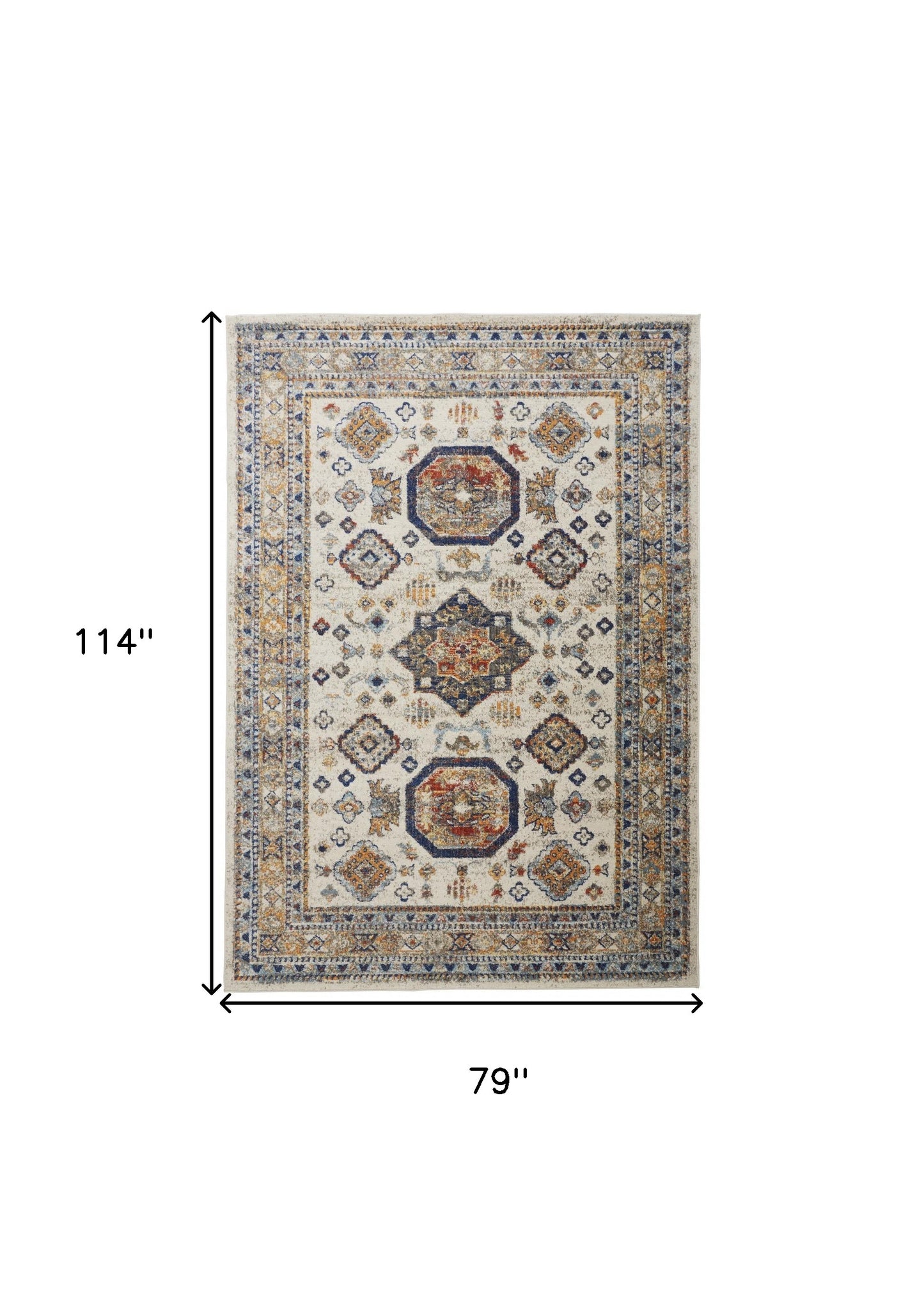 7' X 10' Ivory and Blue Floral Non Skid Area Rug