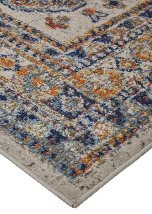 9' X 12' Gray Brown And Blue Floral Stain Resistant Area Rug