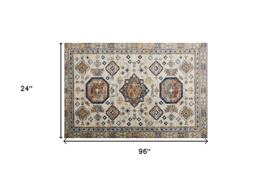 7' X 10' Ivory and Blue Floral Non Skid Area Rug