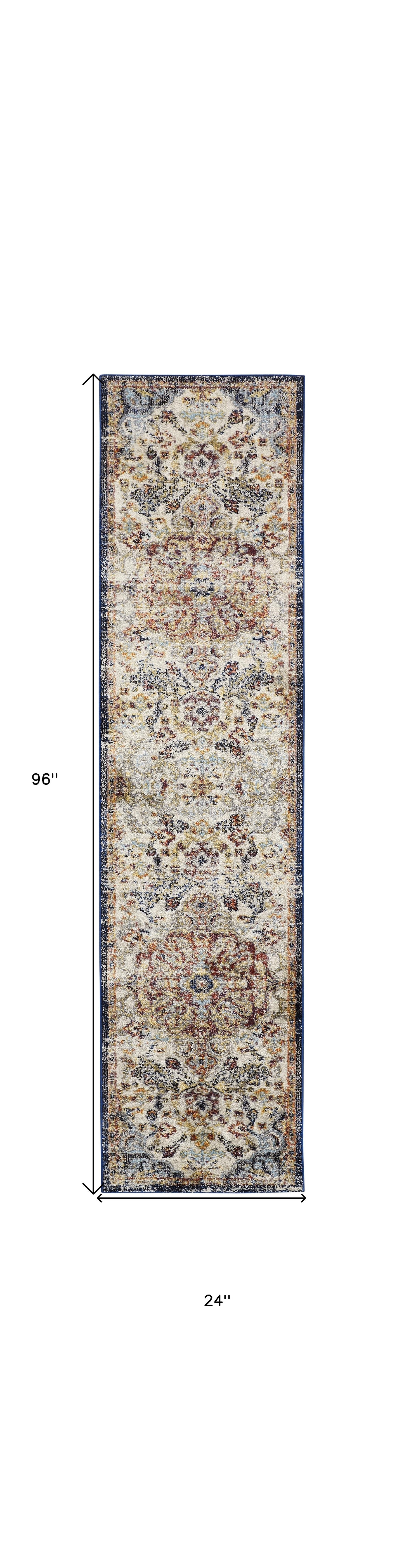 8' X 11' Ivory Gold And Blue Floral Stain Resistant Area Rug