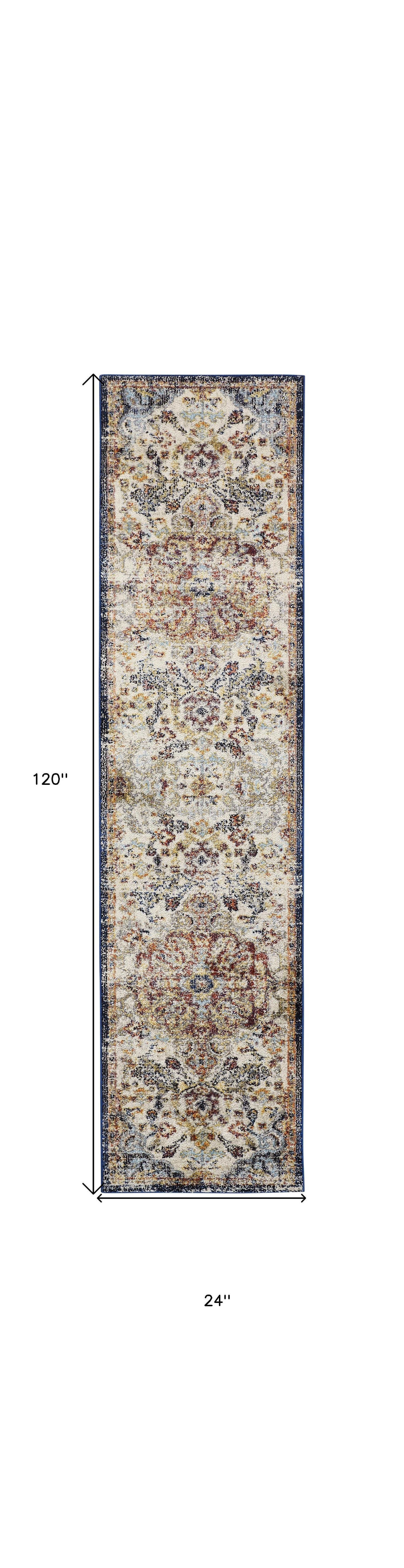 8' X 11' Ivory Gold And Blue Floral Stain Resistant Area Rug