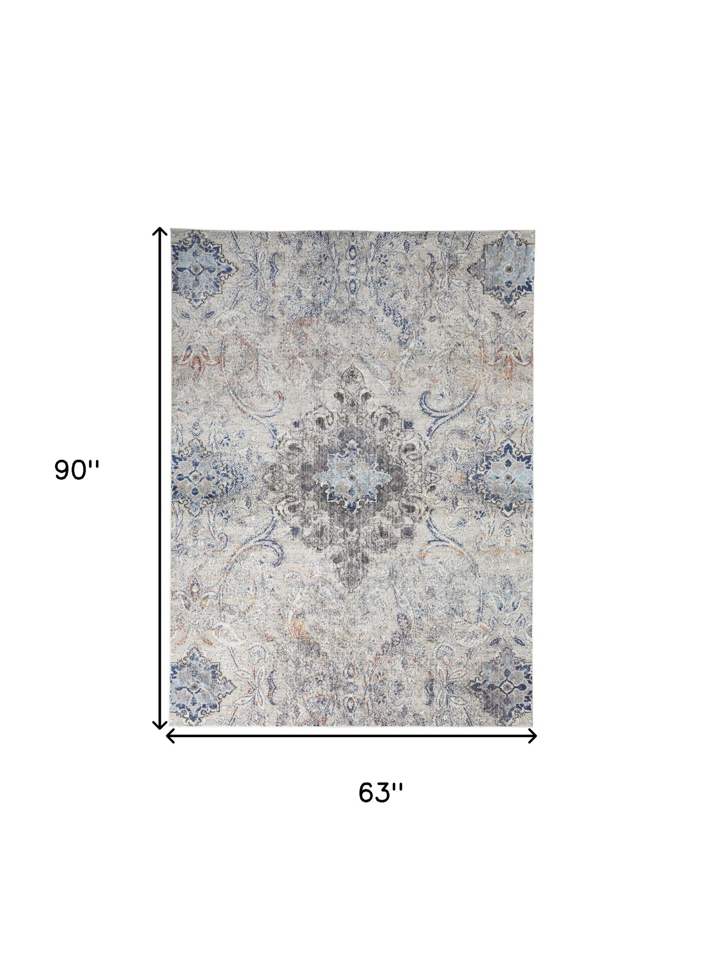 8' X 11' Ivory Taupe And Blue Floral Power Loom Distressed Stain Resistant Area Rug